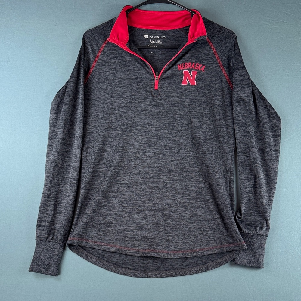 Nebraska Gray and Red Quarter-Zip Pullover
